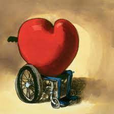 Disegno di una sedia a rotelle con un cuore rosso sopra